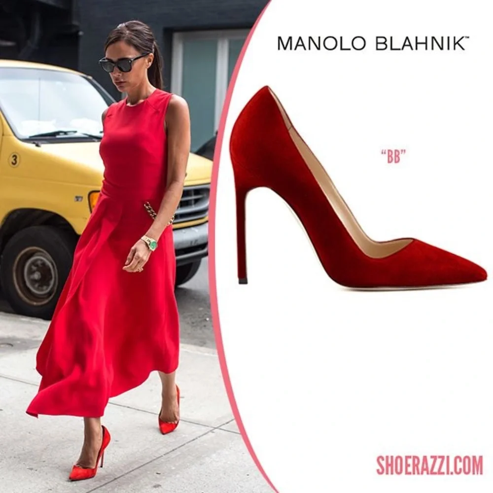 Manolo Blahnik Red BB Pointed Toe Stiletto Pumps - Picture 1 of 4